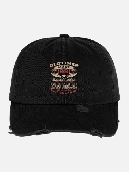 Cadeau pour le 35e anniversaire : Mari Voiture Vintage Mars 1991 - Casquette vintage effet usé Flexfit - noir - Devant