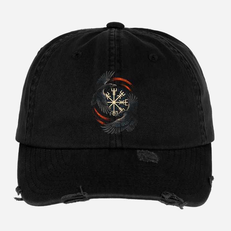 Scandinavian Viking Ravens Flexfit Vintage Destroyed Cap