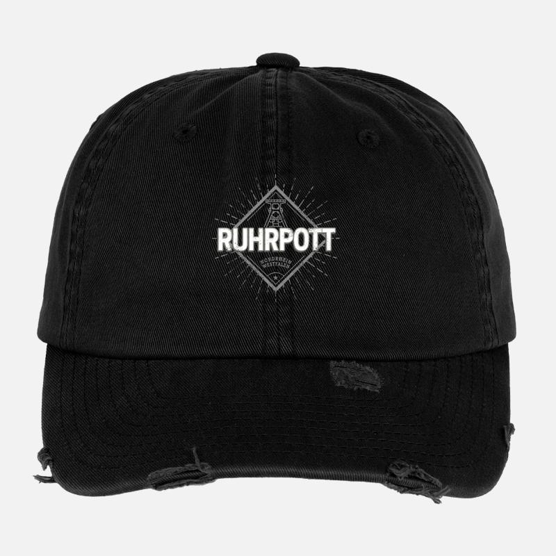Ruhrpott Germany Retro Zeche Vintage Souvenir - Flexfit Vintage Destroyed Cap - black