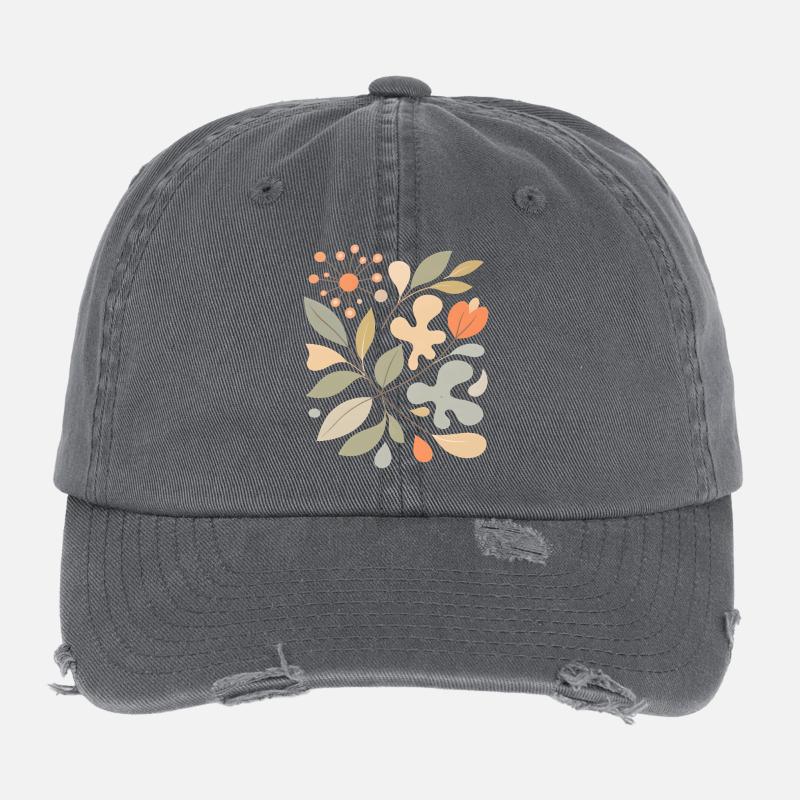 Abstraktes Blumen Muster Illustration Flexfit Vintage Destroyed Cap