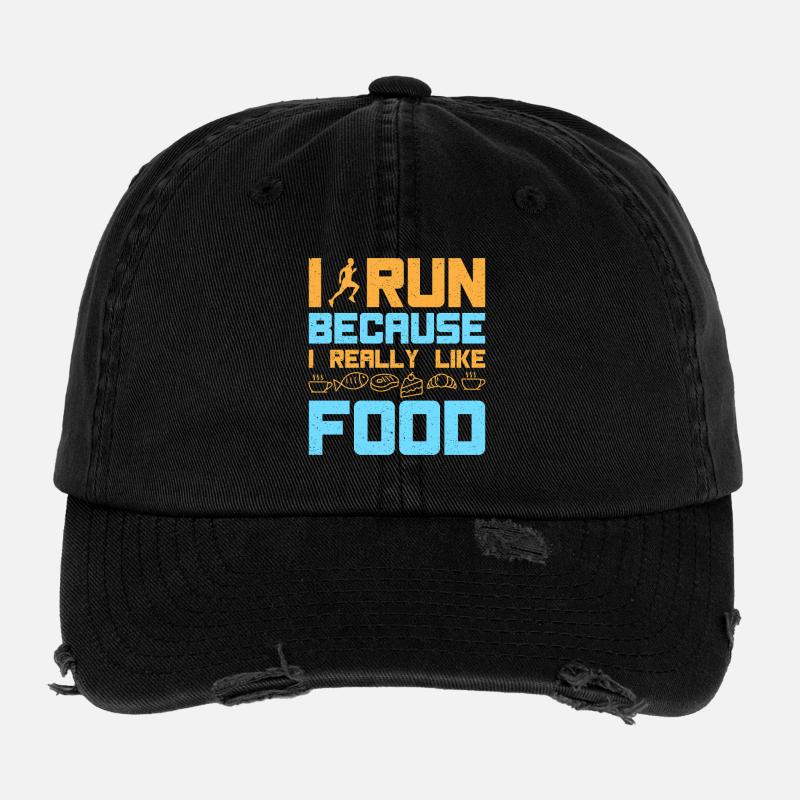 Running I Run I Like Food Marathon Runner Flexfit Vintage Destroyed Cap