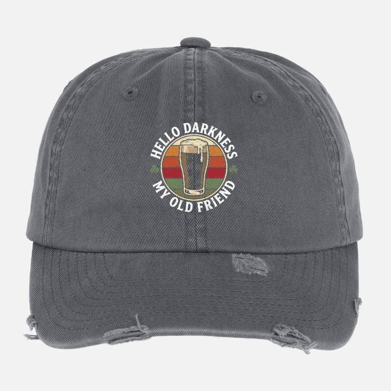 Hello Darkness My Old Friend Drinks Stout Beer Flexfit Vintage Destroyed Cap