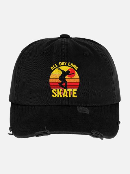 Ganztägiger Skate Retro Sunset - Flexfit Vintage Destroyed Cap - Schwarz - Vorne