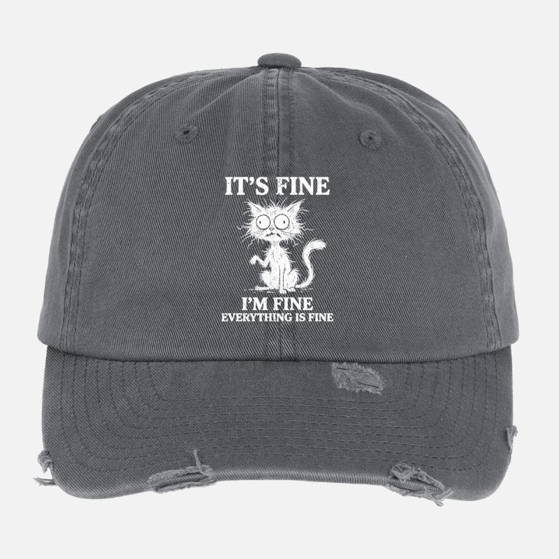 It's Fine I'm Fine Everything is Fine Cats Flexfit Vintage Destroyed Cap