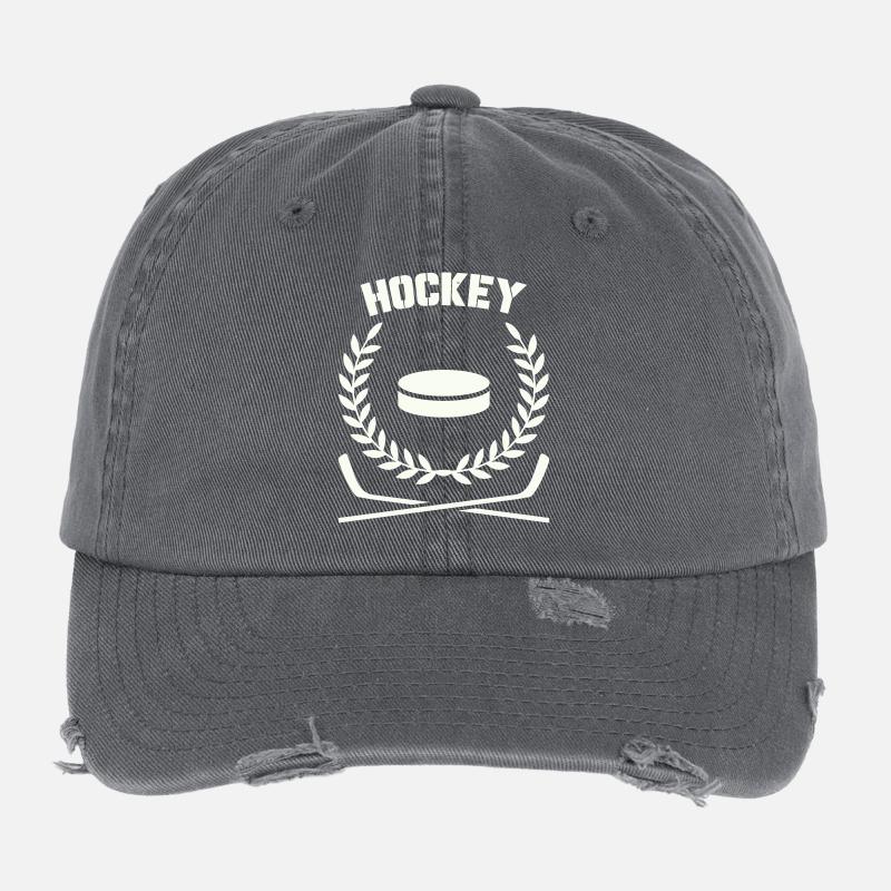 Emblème de hockey avec disque et laurier Casquette vintage effet usé Flexfit