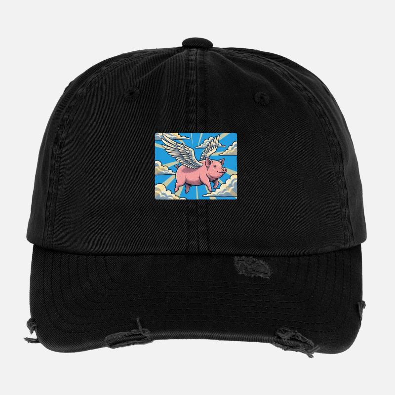 Vol des cochons dans le faisceau de nuages Casquette vintage effet usé Flexfit