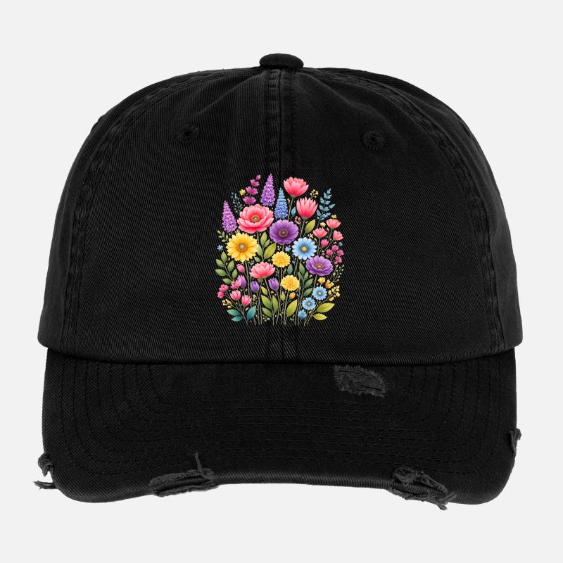 Vintage Blumen-Frauen-Wildblumen-Gartengarten Flexfit Vintage Destroyed Cap