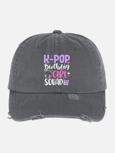 K Pop Birthday Girl Squad - Flexfit Vintage Destroyed Cap - Dunkelgrau - Vorne