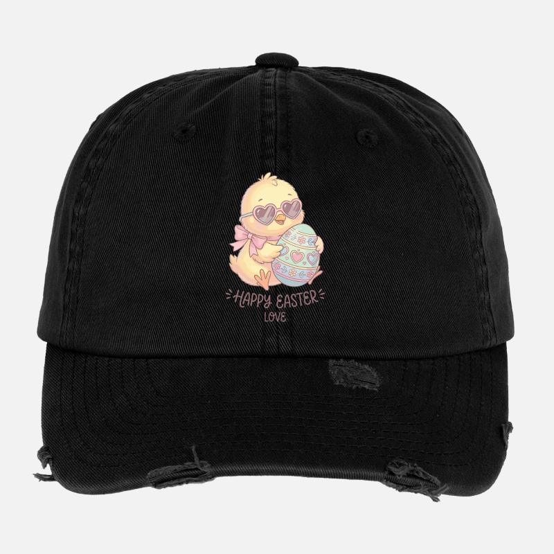 Pastel Chicken with Heart Glasses Easter Eggs Flexfit Vintage Destroyed Cap