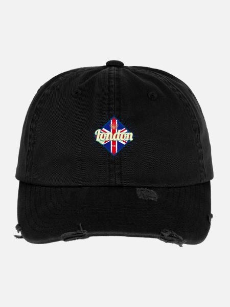 Londres City Royaume-Uni, Royaume-Uni, Angleterre Souvenir - Casquette vintage effet usé Flexfit - noir - Devant