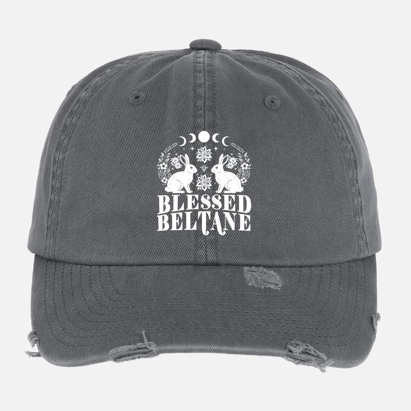 Beltane Blessings May Day Pagan Rabbit Flexfit Vintage Destroyed Cap