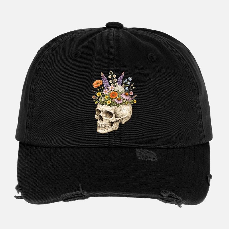 Fleurs Squelettes Nature Floral Gothic Fairycore Casquette vintage effet usé Flexfit
