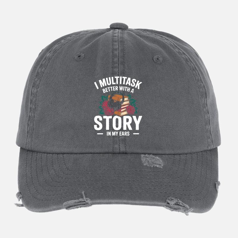 Hörbücher Multitasking Stories Bücher Nerd Flexfit Vintage Destroyed Cap