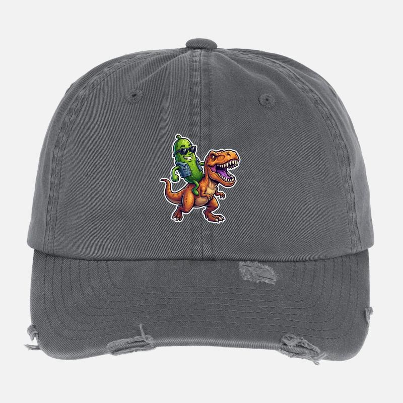 Sour cucumber rides dinosaur Flexfit Vintage Destroyed Cap
