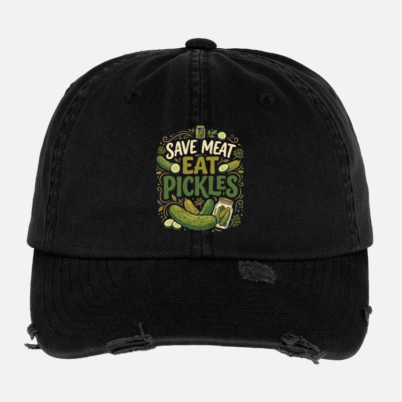 Un concombre drôle qui dit : Sauve la viande, mange des cornichons Casquette vintage effet usé Flexfit
