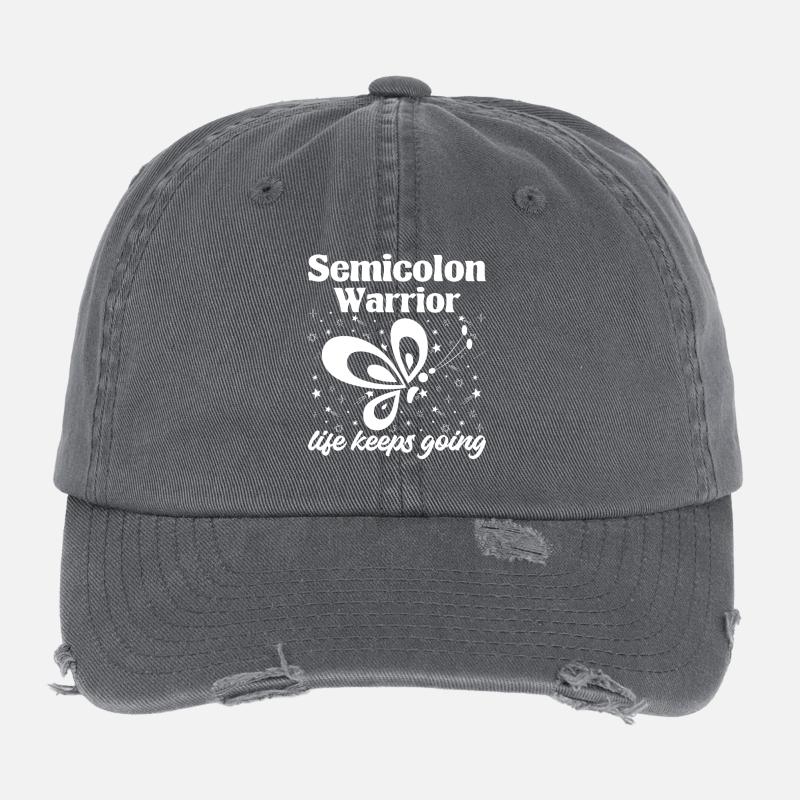 Semi Colon Life Keeps Going Semicolon Flexfit Vintage Destroyed Cap
