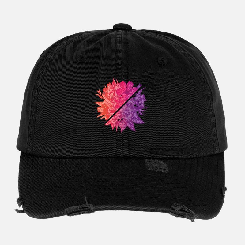 Fleurs & Diagonale arc-en-ciel Casquette vintage effet usé Flexfit