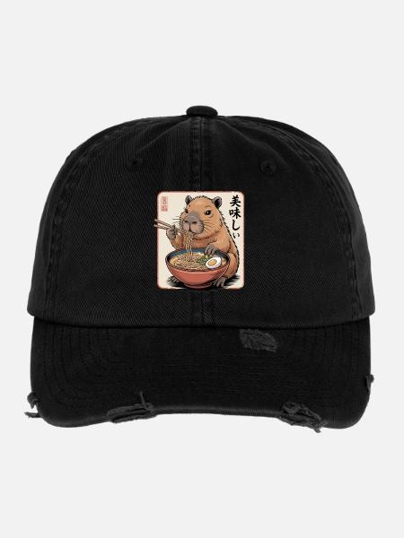 Ramen Capybara Delicacy - Flexfit Vintage Destroyed Cap - black - Front