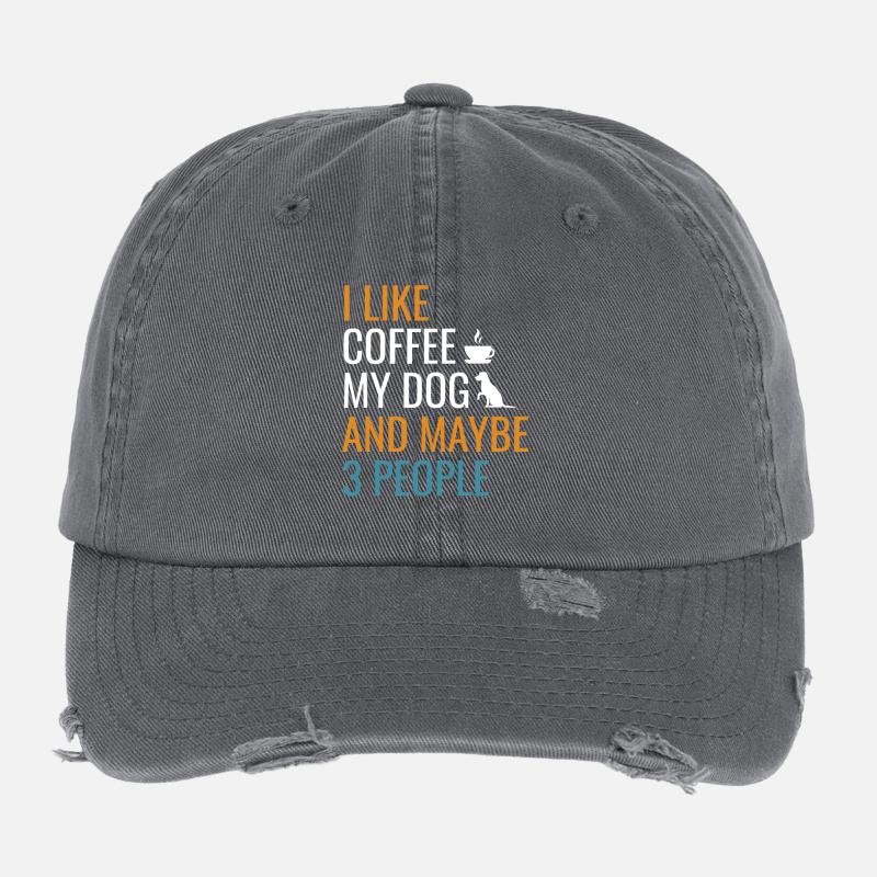 Coffee Dog And Maybe 3 People Flexfit Vintage Destroyed Cap