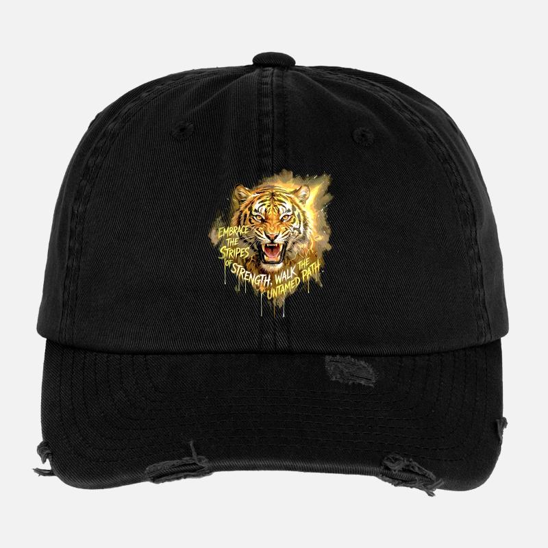 Tiger Strength Untamed Path Quote Flexfit Vintage Destroyed Cap