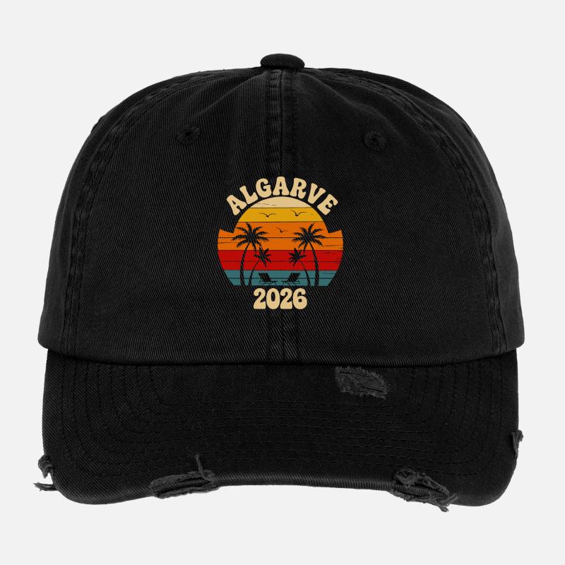 Algarve 2026 Palm Trees Sunset Flexfit Vintage Destroyed Cap