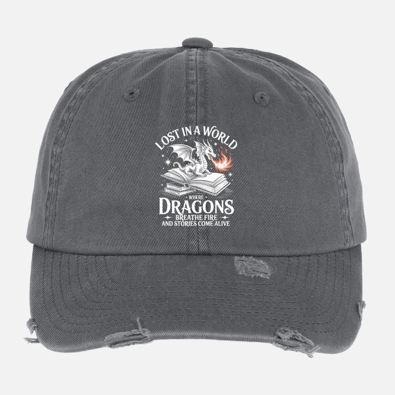Perdu dans un monde où les dragons respirent Casquette vintage effet usé Flexfit