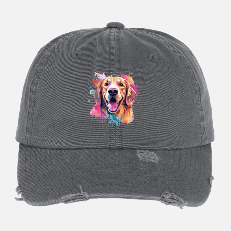 Golden Retriever Bunte Hunde-Splash-Kunst Flexfit Vintage Destroyed Cap