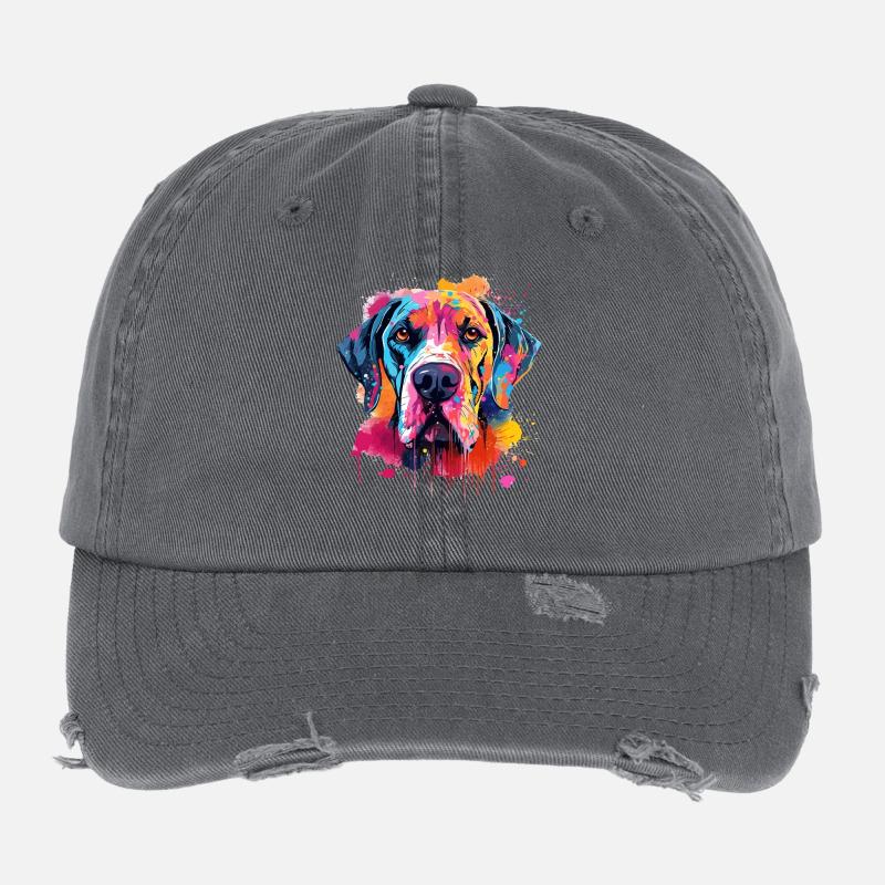 Farbenfrohe Splash Art: Deutsche Dogge Flexfit Vintage Destroyed Cap