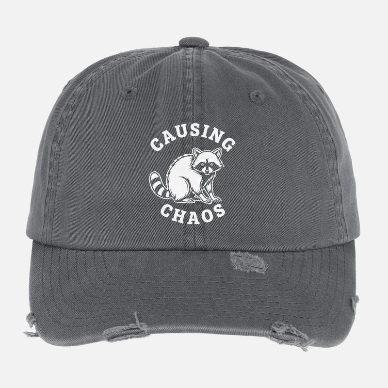 Chaotic Raccoon Causing Chaos Flexfit Vintage Destroyed Cap