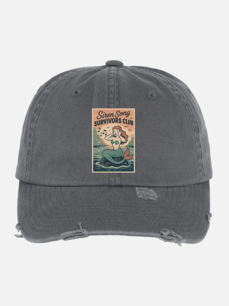 Sirenenlied überlebt | Meerjungfrau Mythos - Flexfit Vintage Destroyed Cap - Dunkelgrau - Vorne