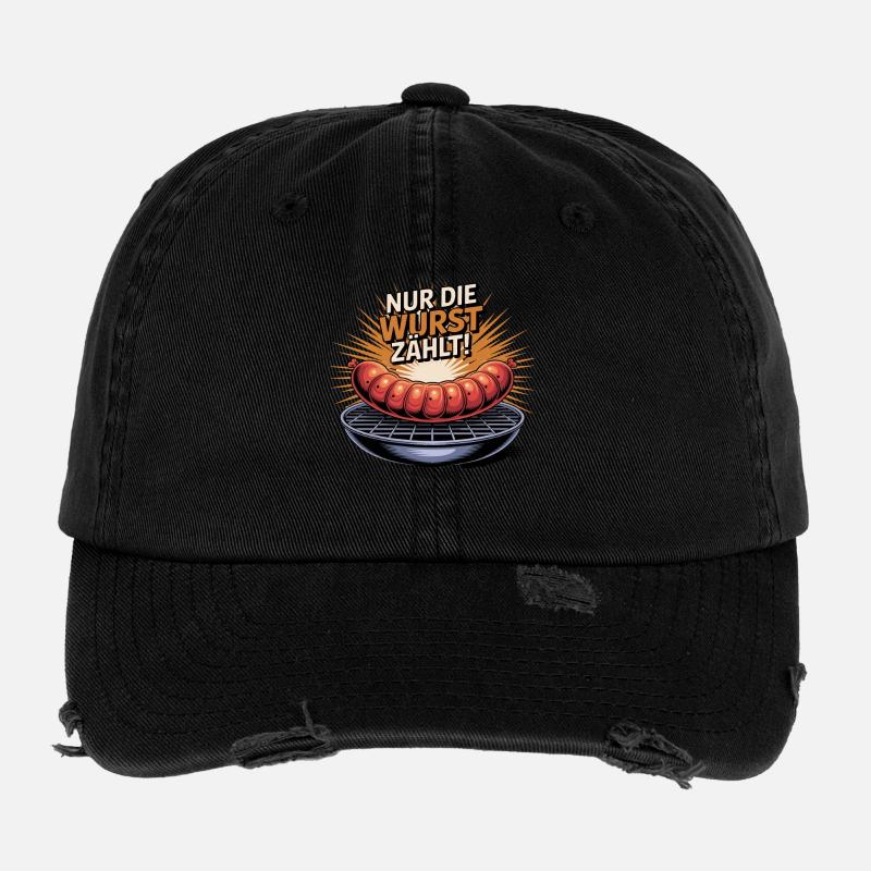  Nur Die Wurst Zählt Grillen BBQ Bratwurst Spruch Flexfit Vintage Destroyed Cap