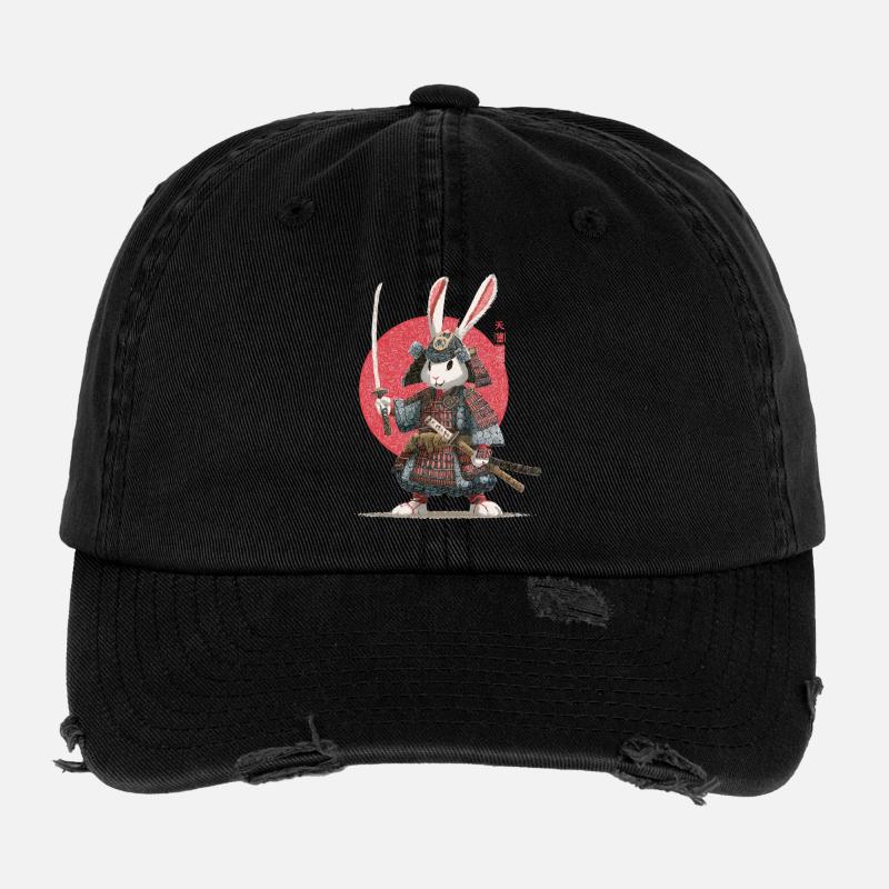 Bunny Samurai in Armor Flexfit Vintage Destroyed Cap