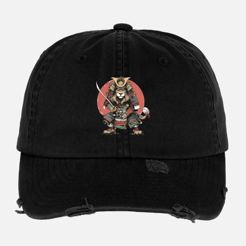 Lion Samouraï en armure Casquette vintage effet usé Flexfit