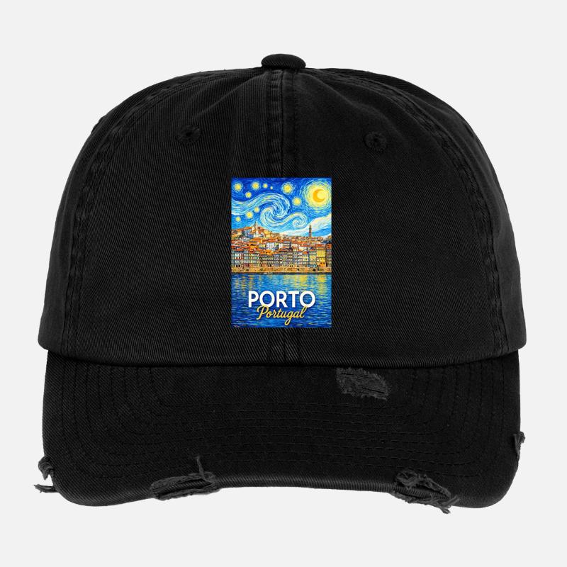 Porto Portugal Starry Night Flexfit Vintage Destroyed Cap