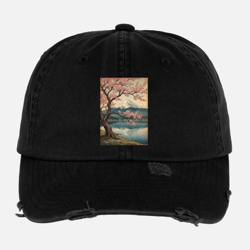 Cherry blossoms at Mount Fuji Flexfit Vintage Destroyed Cap