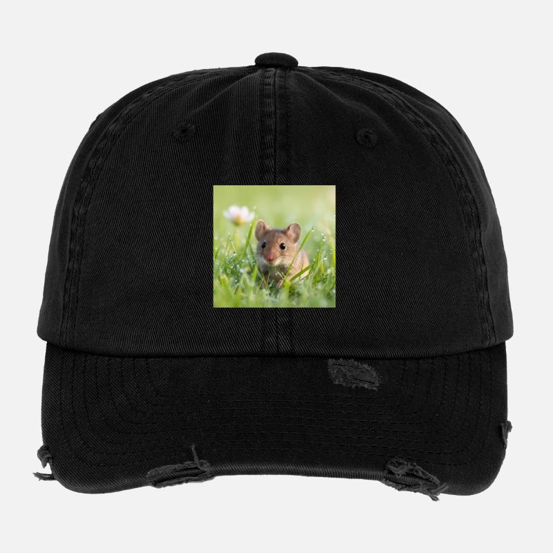 Field Mouse Wildlife Grass Wildflower Design Flexfit Vintage Destroyed Cap