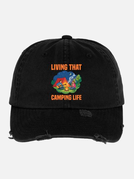 camping life - Flexfit Vintage Destroyed Cap - Schwarz - Vorne