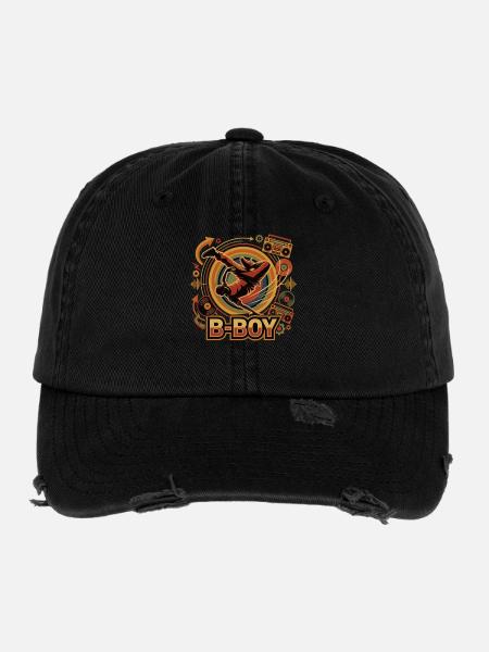 Breakdance B-Boy Hip Hop Rétro Streetstyle - Casquette vintage effet usé Flexfit - noir - Devant