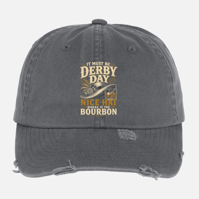 Derby Tag: Hut & Bourbon Motif Flexfit Vintage Destroyed Cap