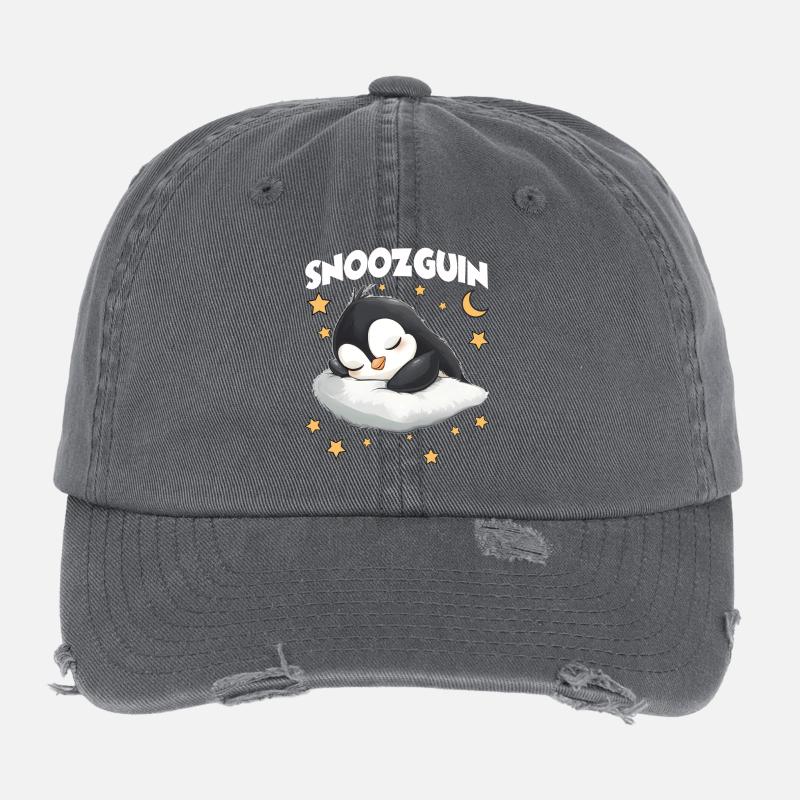 Snoozguin Pinguin Schlafmützen Langschläfer Flexfit Vintage Destroyed Cap