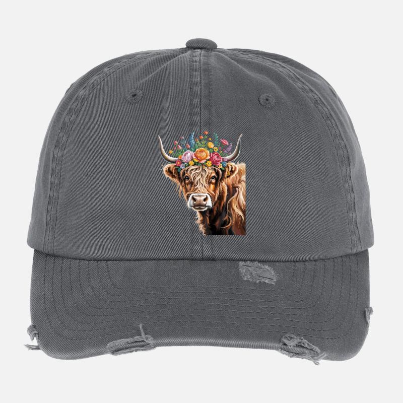 Scottish Highland cattle Flexfit Vintage Destroyed Cap
