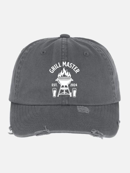 GRILL MASTER EST 2024 Grillmeister - Flexfit Vintage Destroyed Cap - Dunkelgrau - Vorne