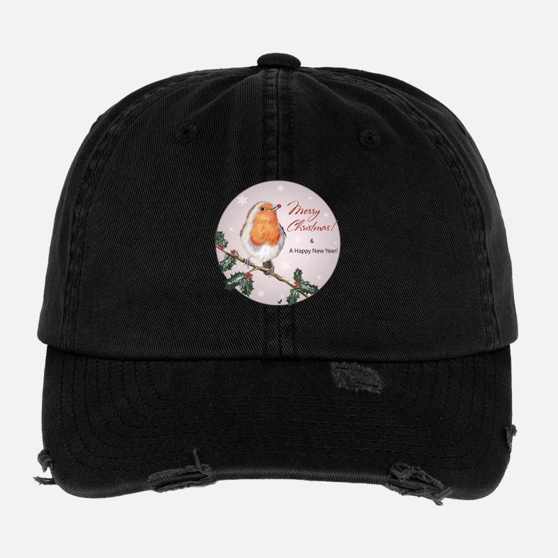 Vogel auf einem Zweig Abbildung mit Inschrift Flexfit Vintage Destroyed Cap