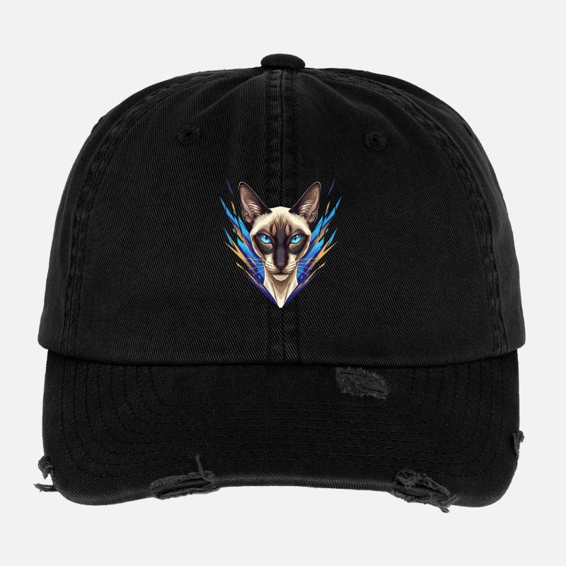 Siamese Cat Neon Style - Flexfit Vintage Destroyed Cap - black