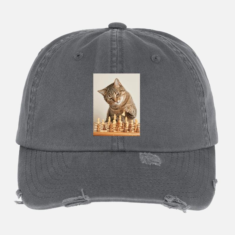 Chat jouant aux échecs Casquette vintage effet usé Flexfit