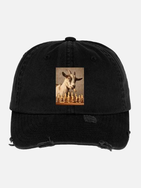 Goat playing chess - Flexfit Vintage Destroyed Cap - black - Front
