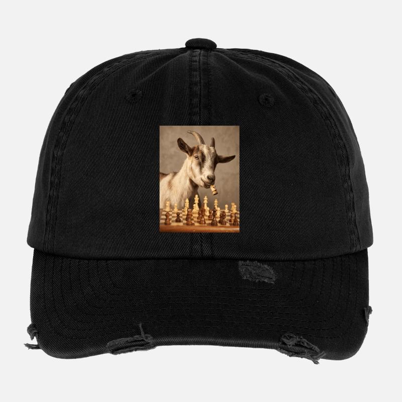 La chèvre jouant aux échecs Casquette vintage effet usé Flexfit