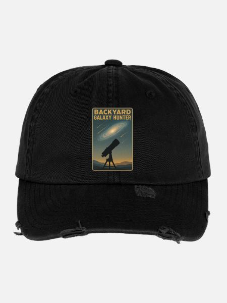 Backyard Galaxy Hunter | Astronomy - Flexfit Vintage Destroyed Cap - black - Front