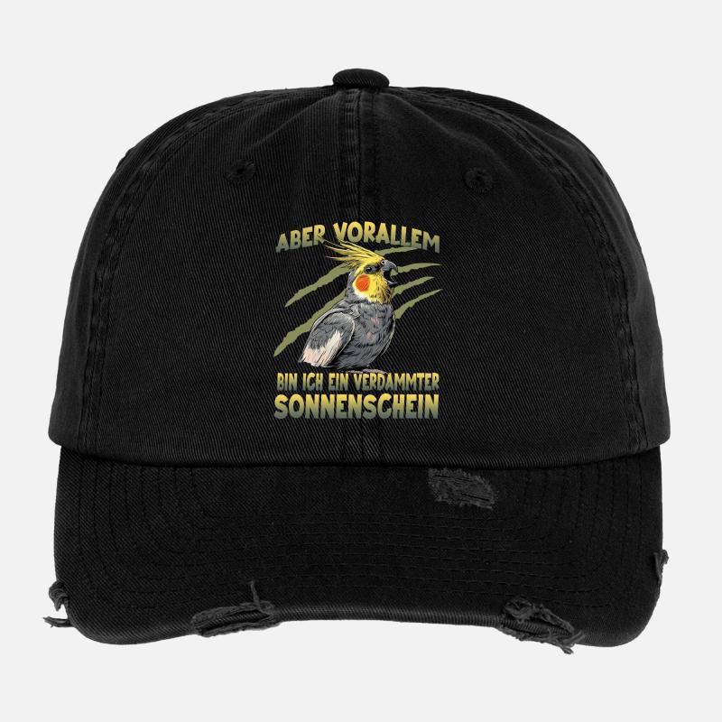 Nymphensittich Cockatiel exotischer Papagei Flexfit Vintage Destroyed Cap