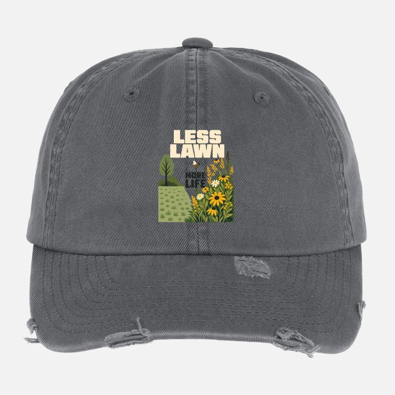 Moins de pelouse, plus de vie, jardin de pollinisateurs indigènes Casquette vintage effet usé Flexfit